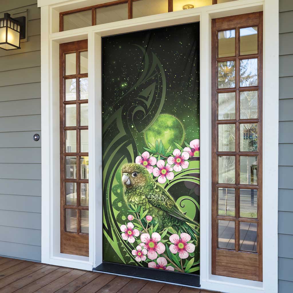 New Zealand Aotearoa Kakapo Door Cover Maori Pattern With Manuka Galaxy Style - Polynesian Pride