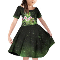 New Zealand Aotearoa Kakapo Family Matching Off Shoulder Short Dress and Hawaiian Shirt Maori Pattern With Manuka Galaxy Style - Polynesian Pride