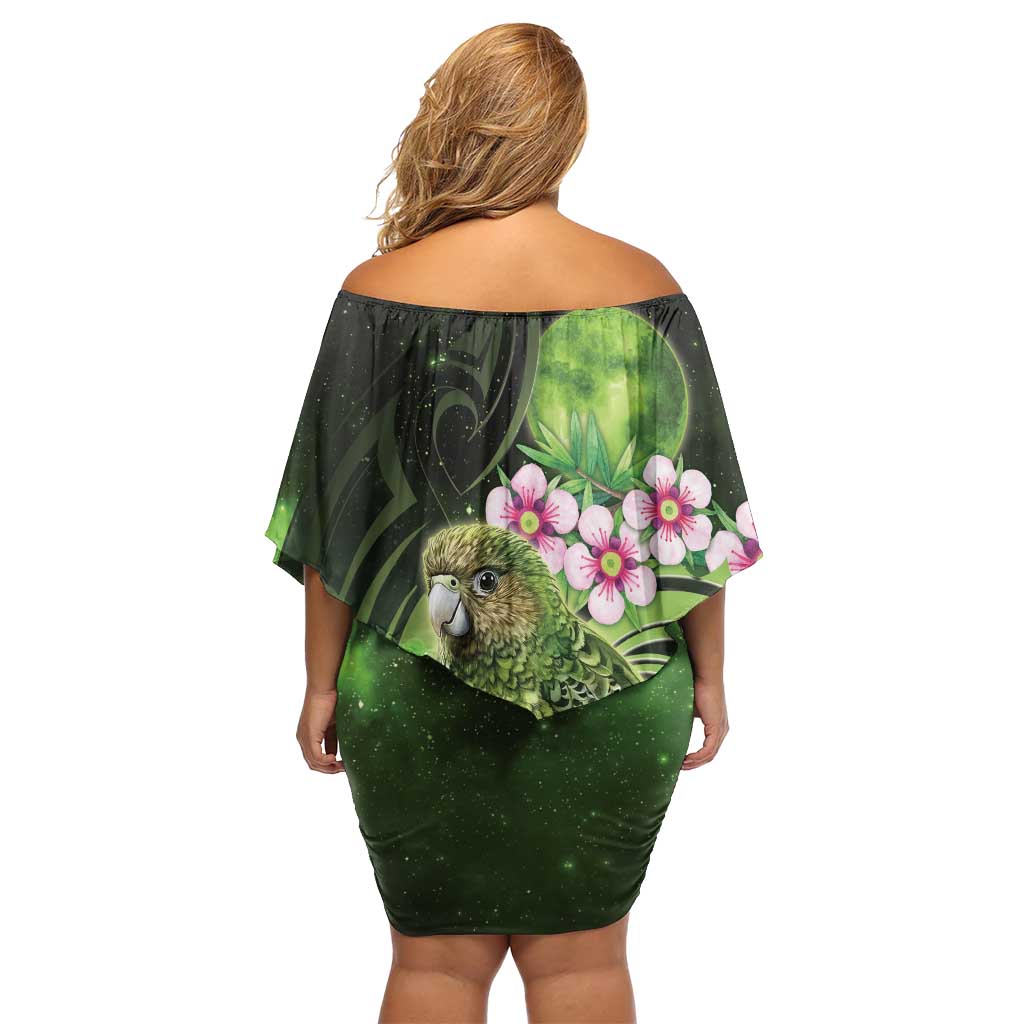 New Zealand Aotearoa Kakapo Family Matching Off Shoulder Short Dress and Hawaiian Shirt Maori Pattern With Manuka Galaxy Style - Polynesian Pride
