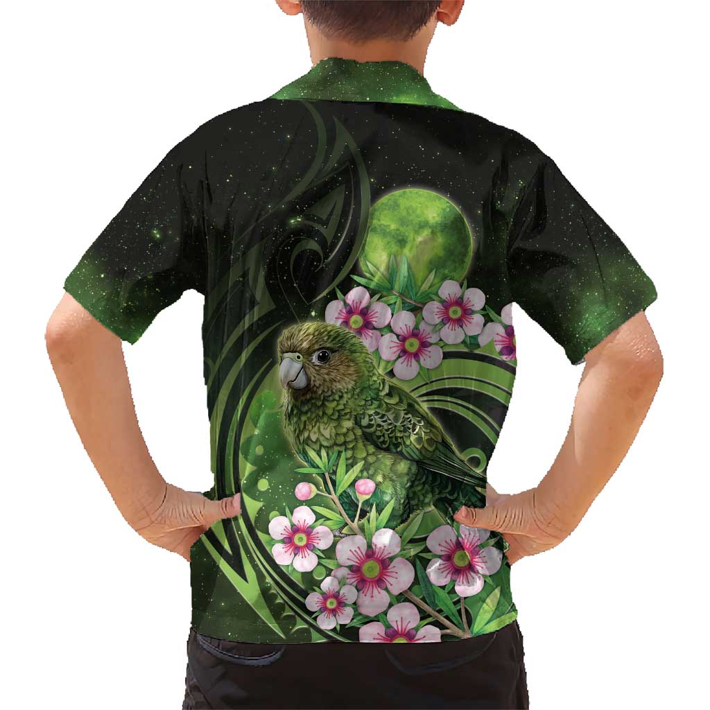New Zealand Aotearoa Kakapo Family Matching Short Sleeve Bodycon Dress and Hawaiian Shirt Maori Pattern With Manuka Galaxy Style - Polynesian Pride