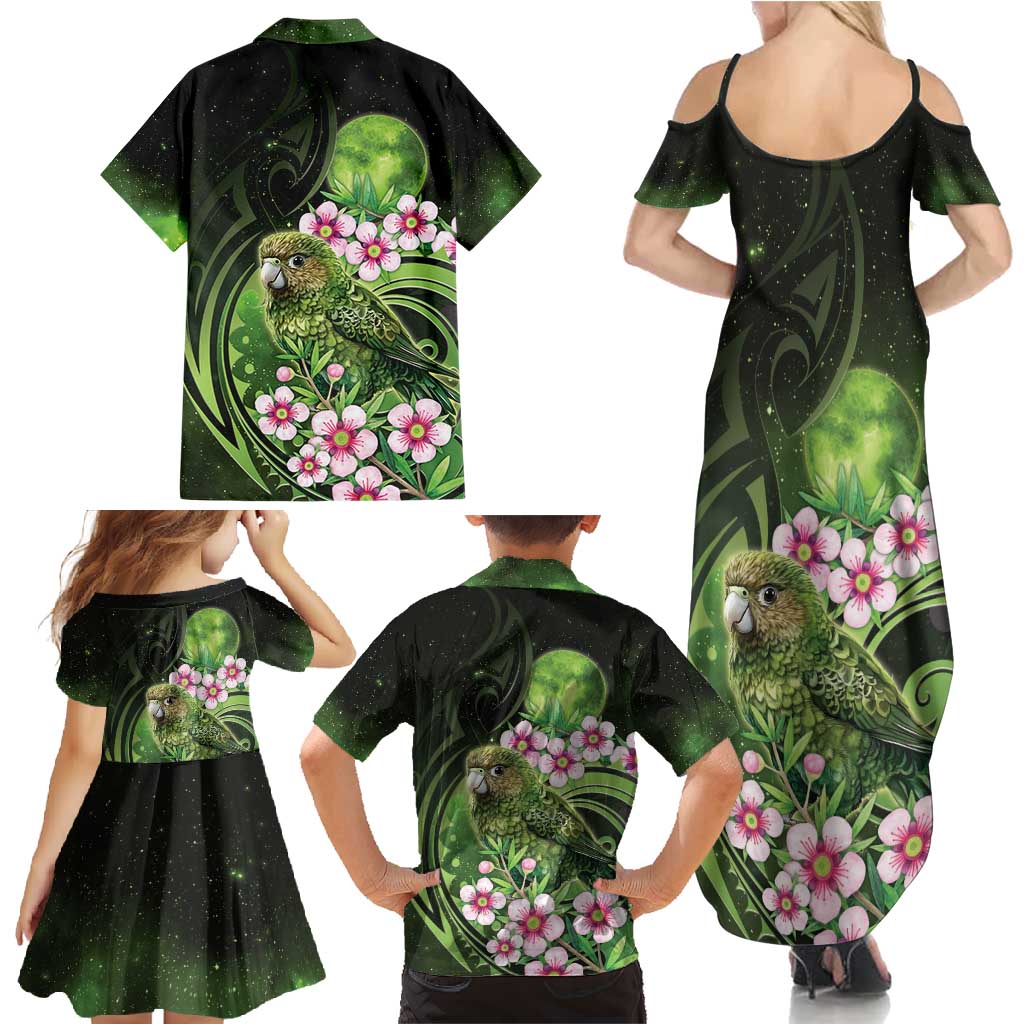 New Zealand Aotearoa Kakapo Family Matching Summer Maxi Dress and Hawaiian Shirt Maori Pattern With Manuka Galaxy Style - Polynesian Pride