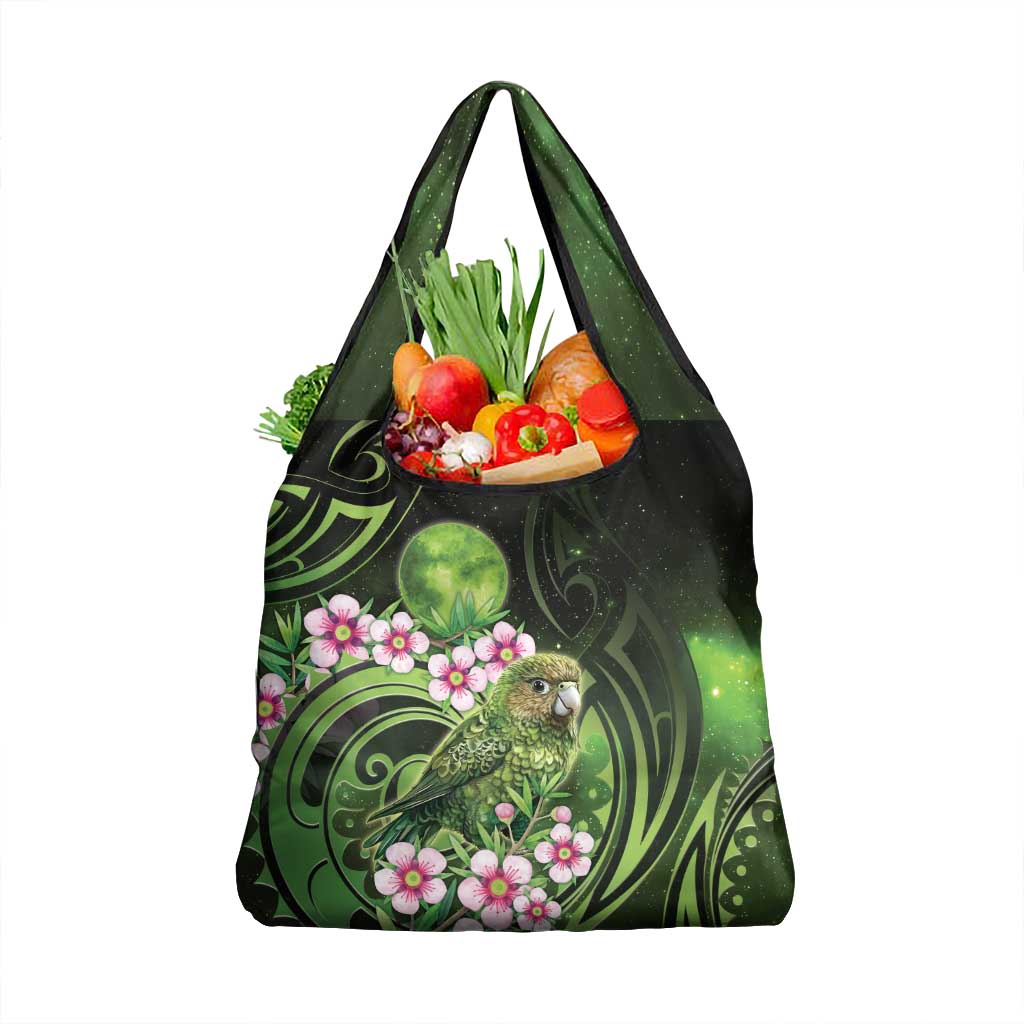 New Zealand Aotearoa Kakapo Grocery Bag Maori Pattern With Manuka Galaxy Style - Polynesian Pride