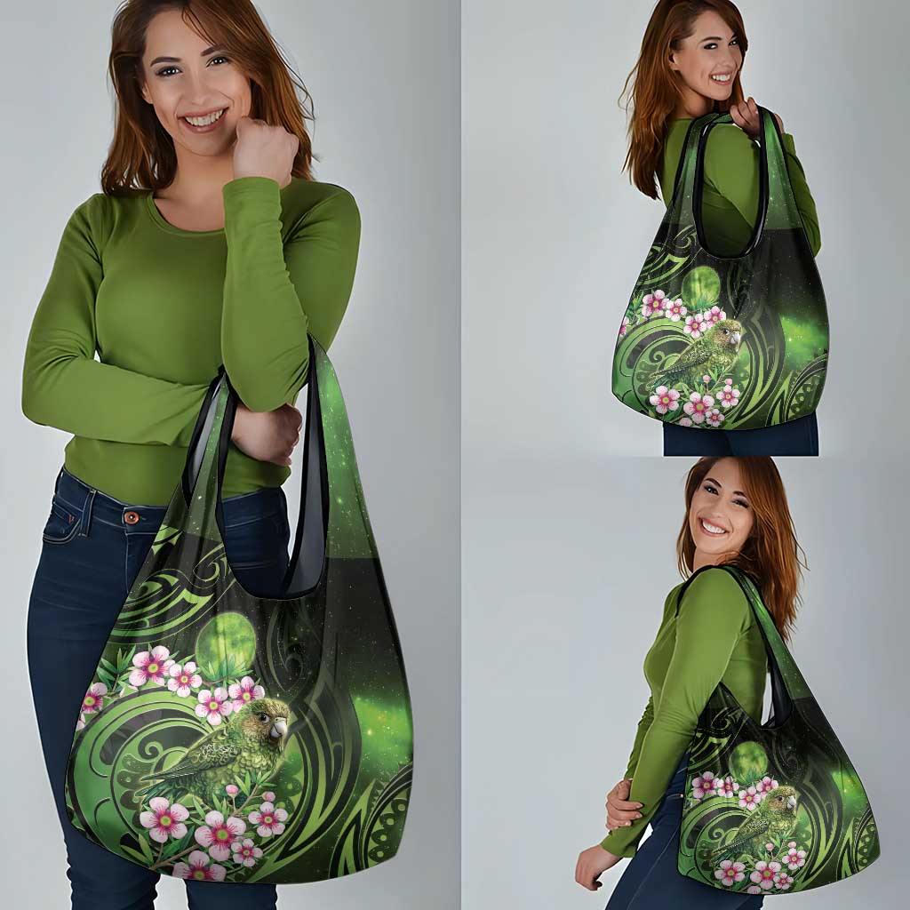 New Zealand Aotearoa Kakapo Grocery Bag Maori Pattern With Manuka Galaxy Style - Polynesian Pride