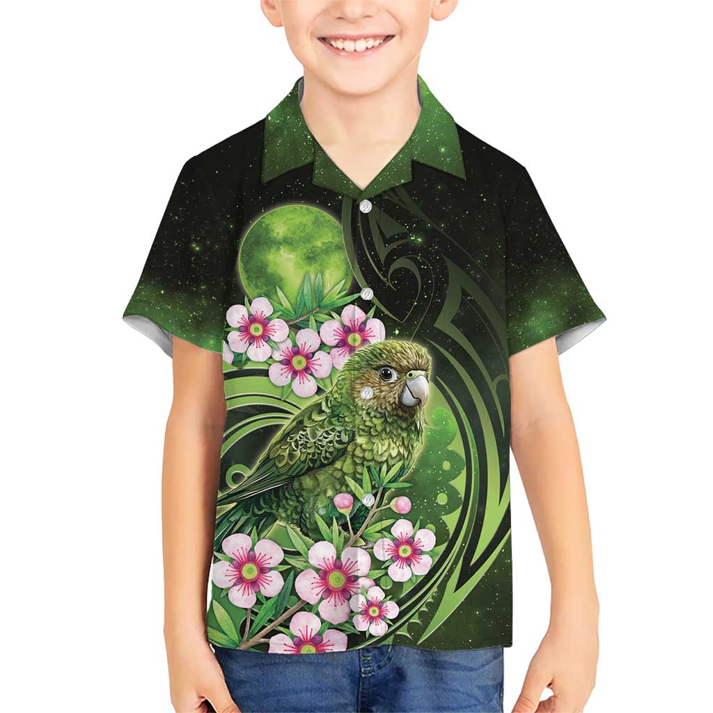 New Zealand Aotearoa Kakapo Kid Hawaiian Shirt Maori Pattern With Manuka Galaxy Style - Polynesian Pride
