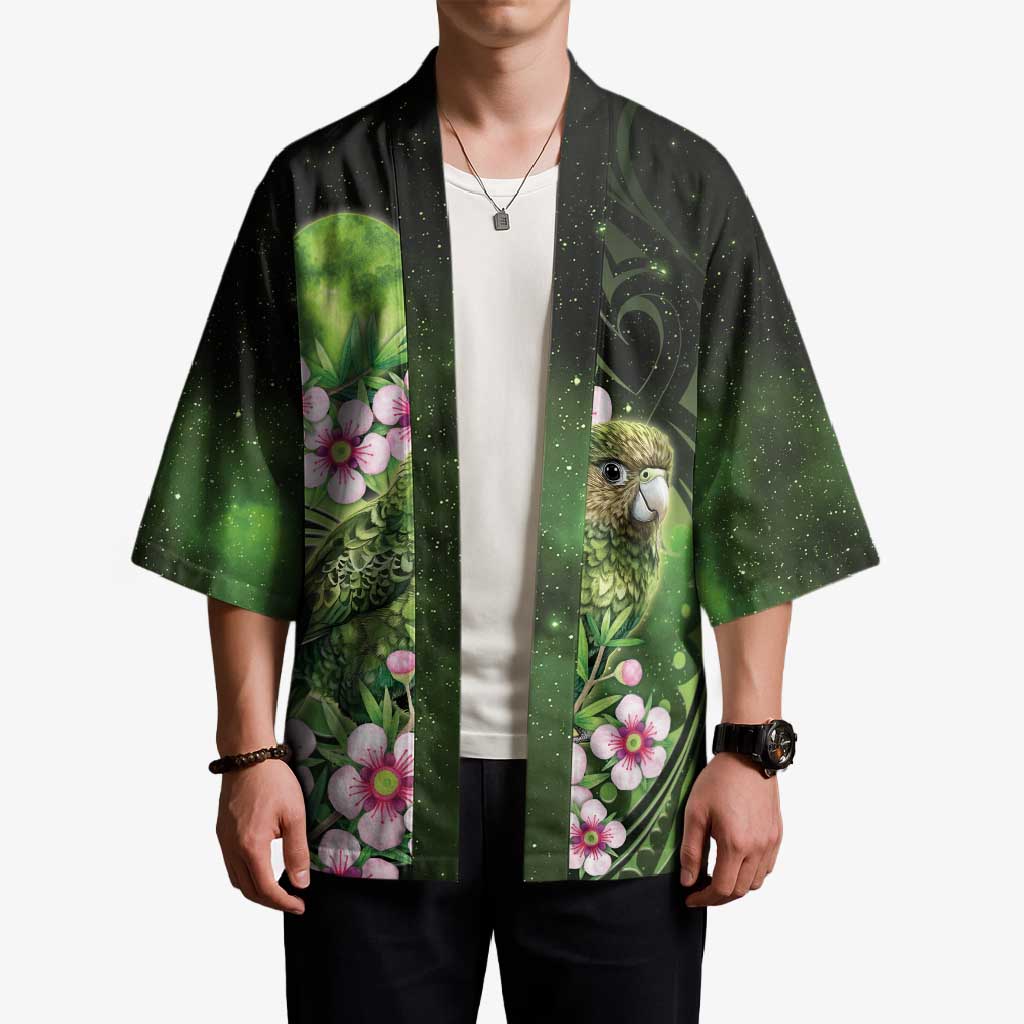New Zealand Aotearoa Kakapo Kimono Maori Pattern With Manuka Galaxy Style - Polynesian Pride
