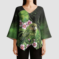 New Zealand Aotearoa Kakapo Kimono Sleeve Blouse Maori Pattern With Manuka Galaxy Style - Polynesian Pride