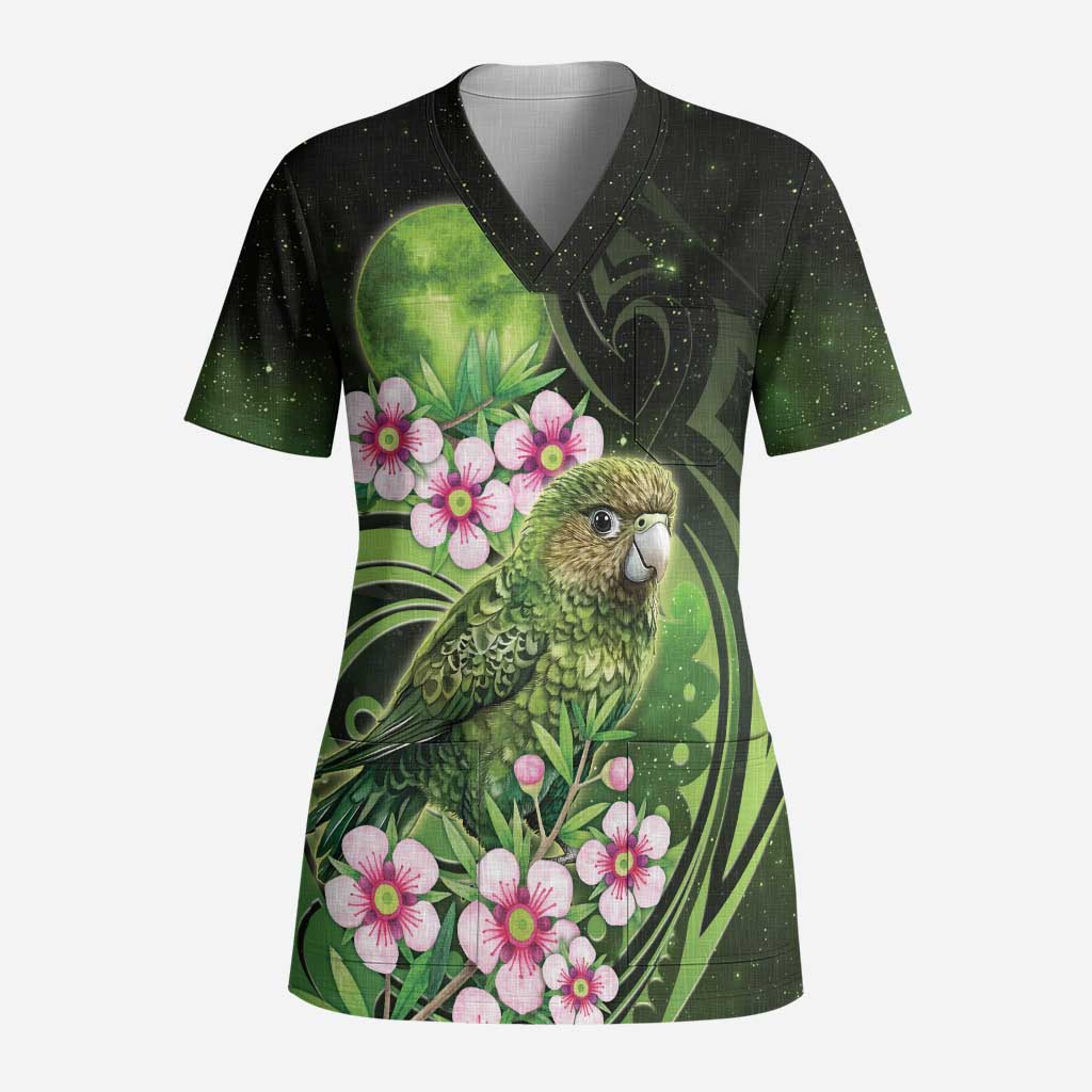 New Zealand Aotearoa Kakapo Scrub Top Maori Pattern With Manuka Galaxy Style - Polynesian Pride
