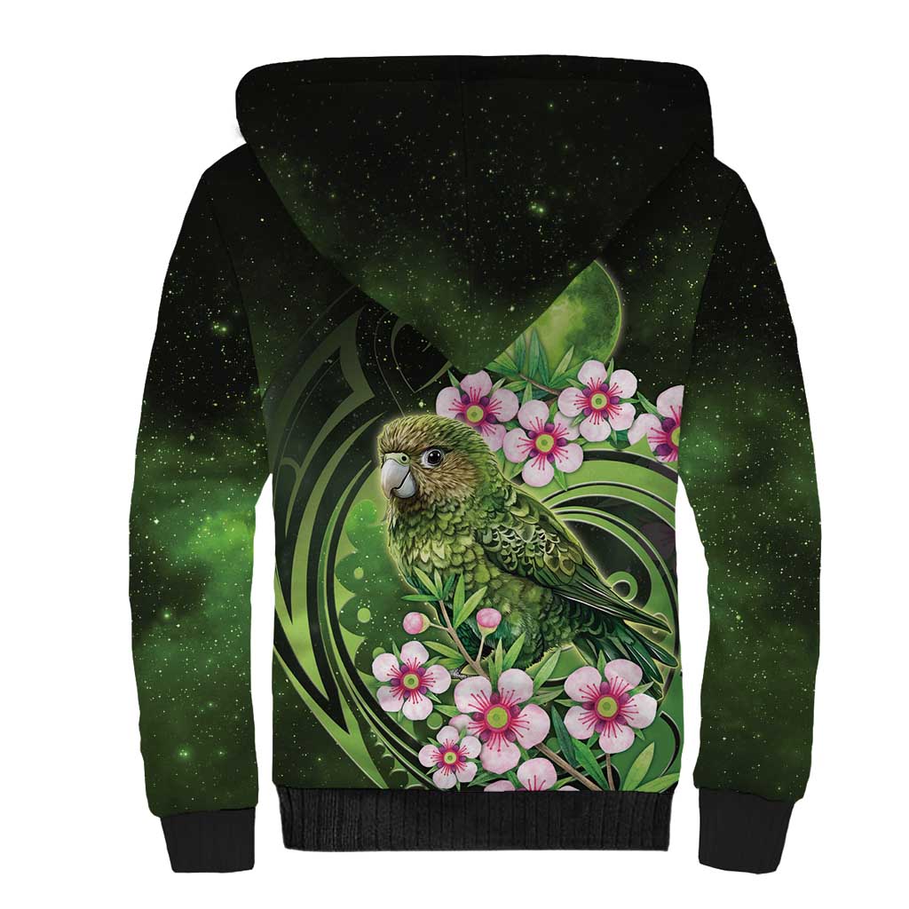 New Zealand Aotearoa Kakapo Sherpa Hoodie Maori Pattern With Manuka Galaxy Style - Polynesian Pride