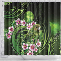 New Zealand Aotearoa Kakapo Shower Curtain Maori Pattern With Manuka Galaxy Style - Polynesian Pride