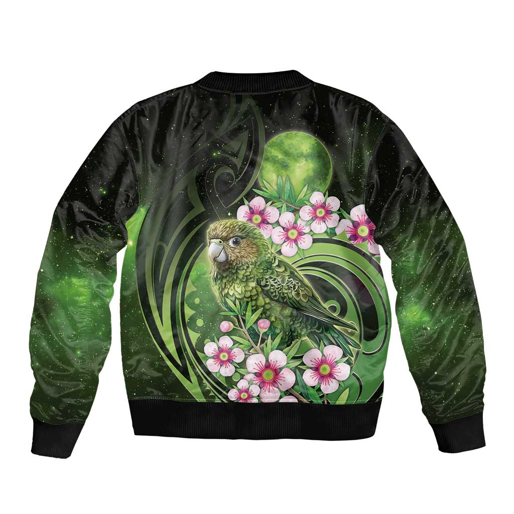 New Zealand Aotearoa Kakapo Sleeve Zip Bomber Jacket Maori Pattern With Manuka Galaxy Style - Polynesian Pride