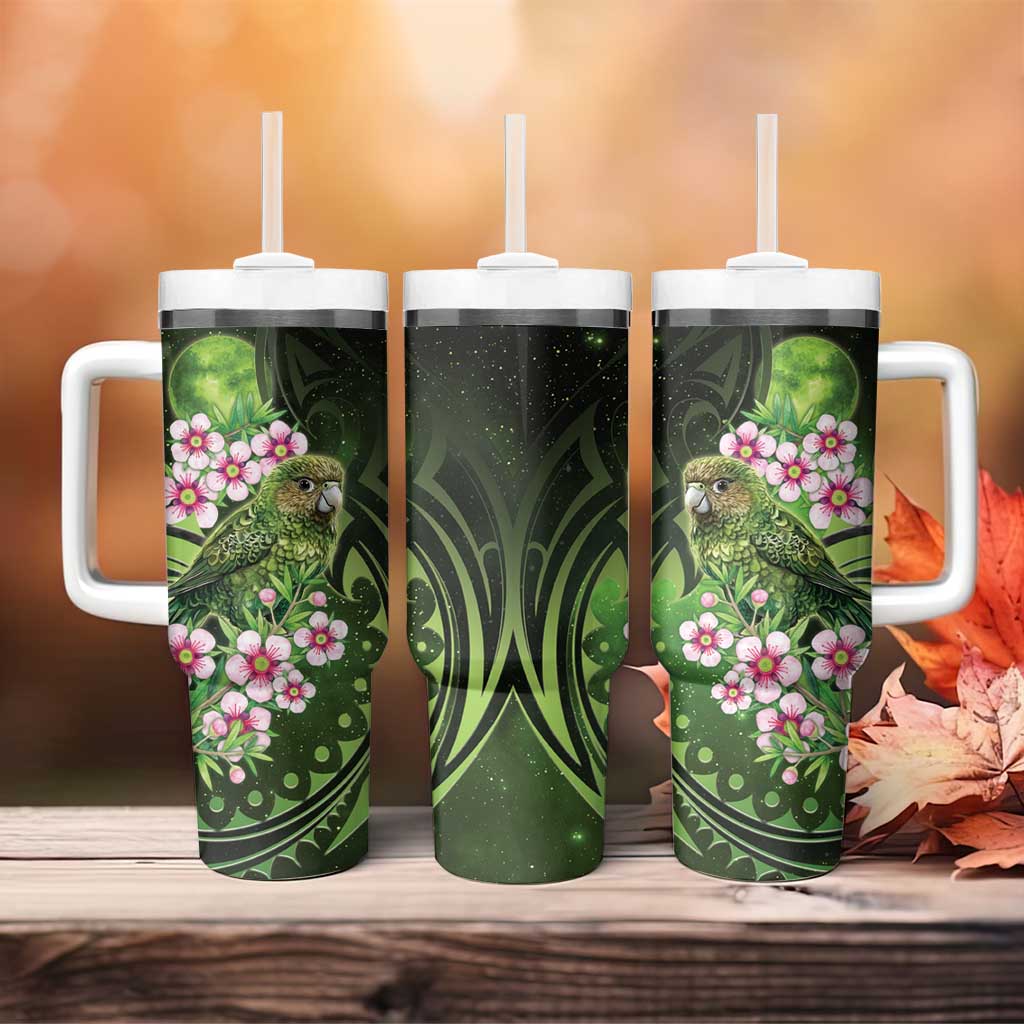 New Zealand Aotearoa Kakapo Tumbler With Handle Maori Pattern With Manuka Galaxy Style - Polynesian Pride