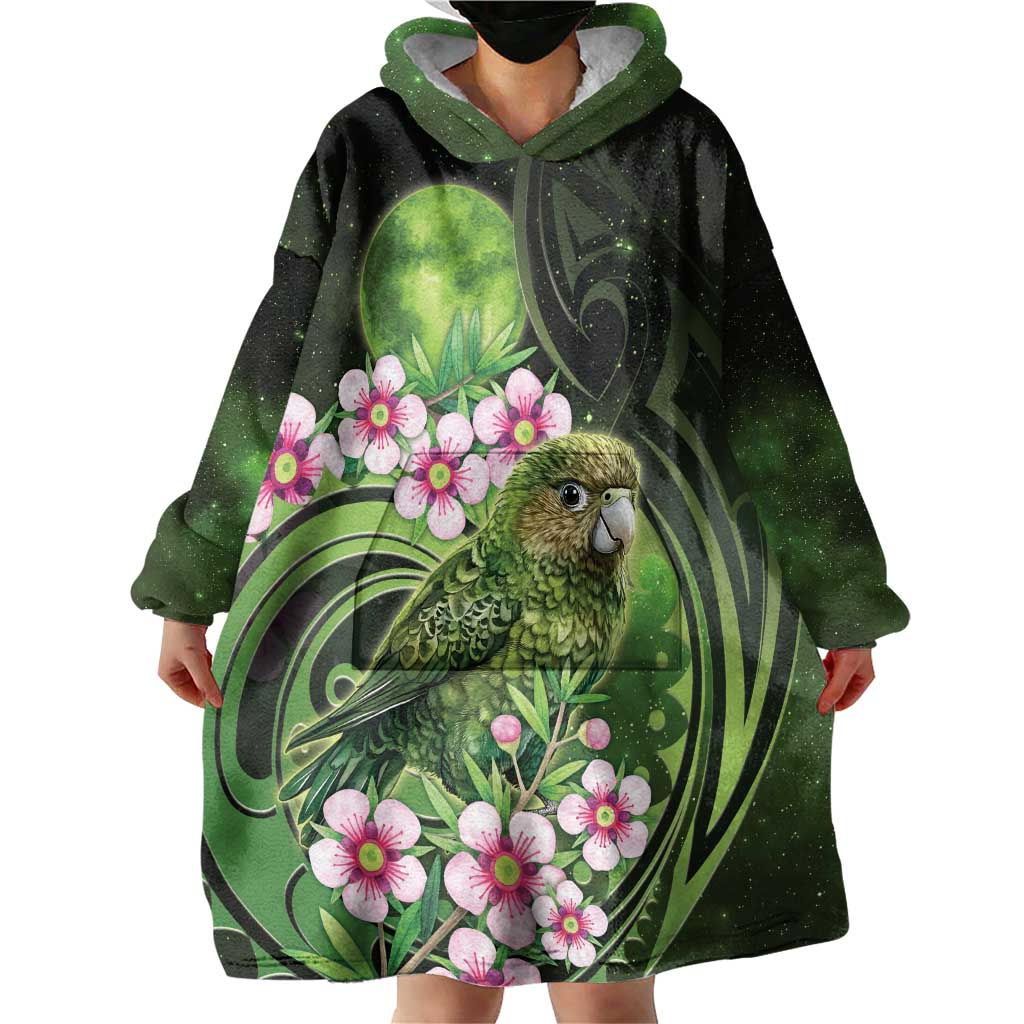 New Zealand Aotearoa Kakapo Wearable Blanket Hoodie Maori Pattern With Manuka Galaxy Style - Polynesian Pride