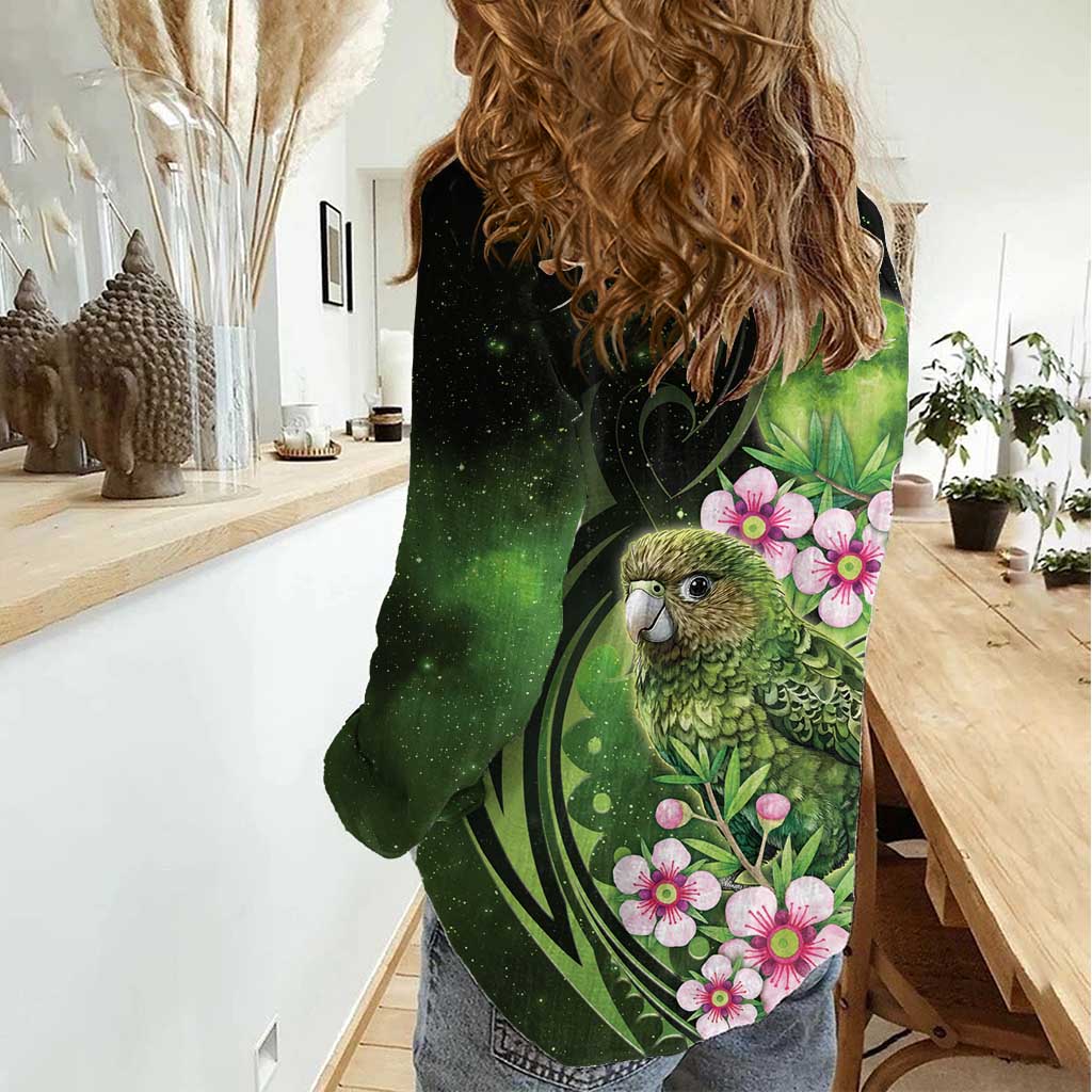 New Zealand Aotearoa Kakapo Women Casual Shirt Maori Pattern With Manuka Galaxy Style - Polynesian Pride