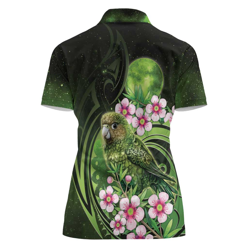 New Zealand Aotearoa Kakapo Women Polo Shirt Maori Pattern With Manuka Galaxy Style - Polynesian Pride