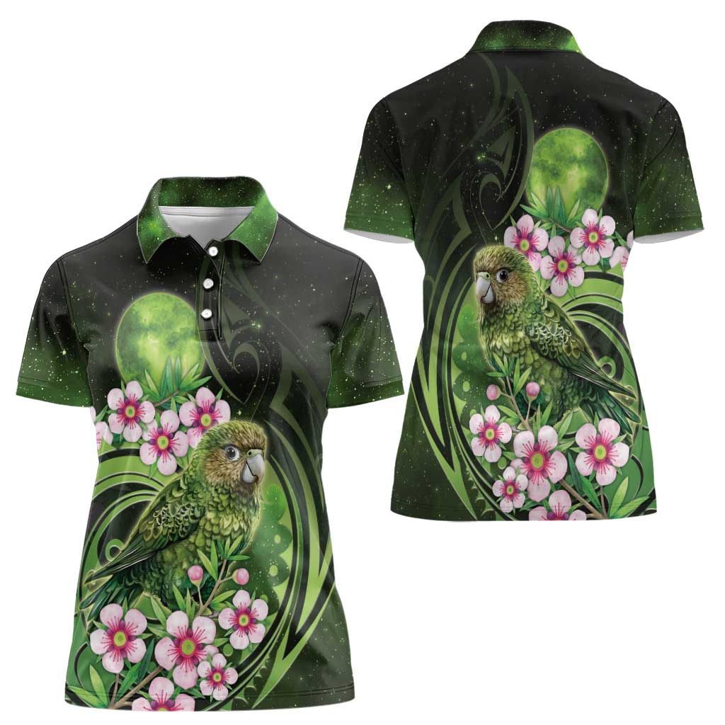 New Zealand Aotearoa Kakapo Women Polo Shirt Maori Pattern With Manuka Galaxy Style - Polynesian Pride
