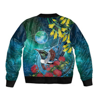New Zealand Tui Bird Bomber Jacket Maori Koru With Pohutukawa Galaxy Style - Polynesian Pride