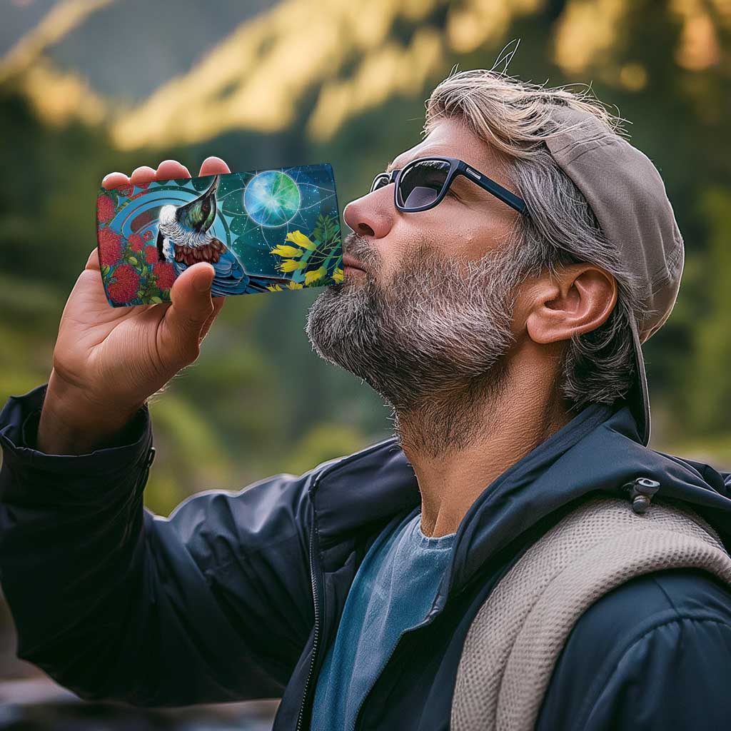 New Zealand Tui Bird 4 in 1 Can Cooler Tumbler Maori Koru With Pohutukawa Galaxy Style - Polynesian Pride