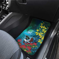 New Zealand Tui Bird Car Mats Maori Koru With Pohutukawa Galaxy Style - Polynesian Pride