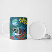 New Zealand Tui Bird Ceramic Mug Maori Koru With Pohutukawa Galaxy Style - Polynesian Pride