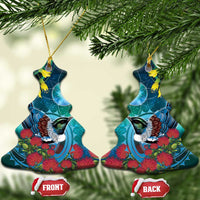 New Zealand Tui Bird Ceramic Ornament Maori Koru With Pohutukawa Galaxy Style - Polynesian Pride