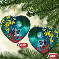 New Zealand Tui Bird Ceramic Ornament Maori Koru With Pohutukawa Galaxy Style - Polynesian Pride