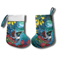 New Zealand Tui Bird Christmas Stocking Maori Koru With Pohutukawa Galaxy Style - Polynesian Pride
