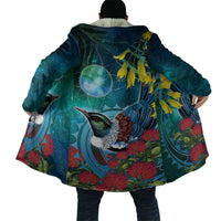 New Zealand Tui Bird Cloak Maori Koru With Pohutukawa Galaxy Style - Polynesian Pride