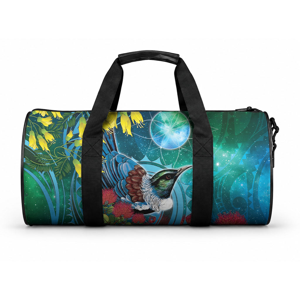 New Zealand Tui Bird Duffle Bag Maori Koru With Pohutukawa Galaxy Style LT05 One size Blue - Polynesian Pride