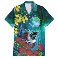 New Zealand Tui Bird Family Matching Off Shoulder Short Dress and Hawaiian Shirt Maori Koru With Pohutukawa Galaxy Style - Polynesian Pride