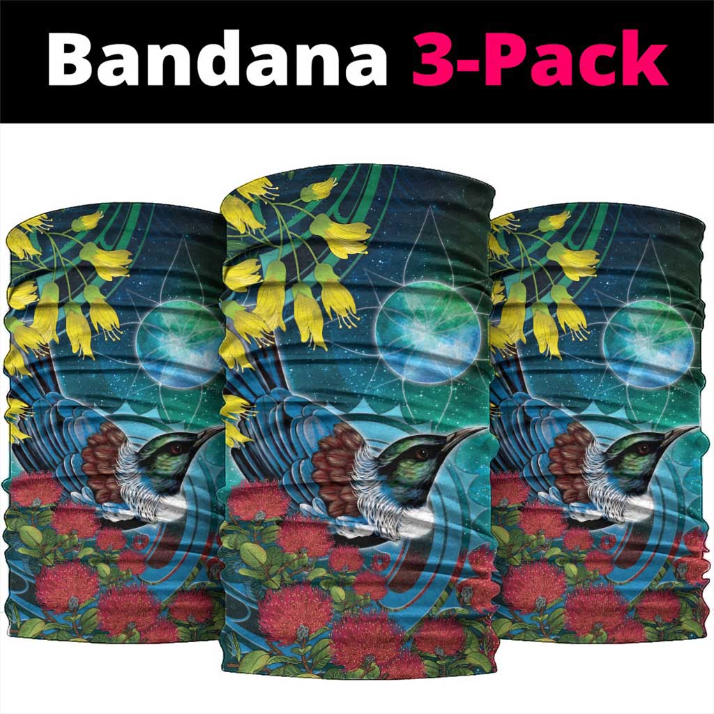 New Zealand Tui Bird Neck Gaiter Maori Koru With Pohutukawa Galaxy Style - Polynesian Pride