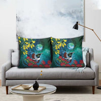 New Zealand Tui Bird Pillow Cover Maori Koru With Pohutukawa Galaxy Style - Polynesian Pride