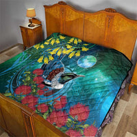 New Zealand Tui Bird Quilt Maori Koru With Pohutukawa Galaxy Style - Polynesian Pride