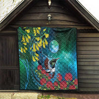 New Zealand Tui Bird Quilt Maori Koru With Pohutukawa Galaxy Style - Polynesian Pride