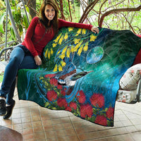 New Zealand Tui Bird Quilt Maori Koru With Pohutukawa Galaxy Style - Polynesian Pride