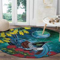 New Zealand Tui Bird Round Carpet Maori Koru With Pohutukawa Galaxy Style - Polynesian Pride