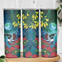 New Zealand Tui Bird Skinny Tumbler Maori Koru With Pohutukawa Galaxy Style - Polynesian Pride