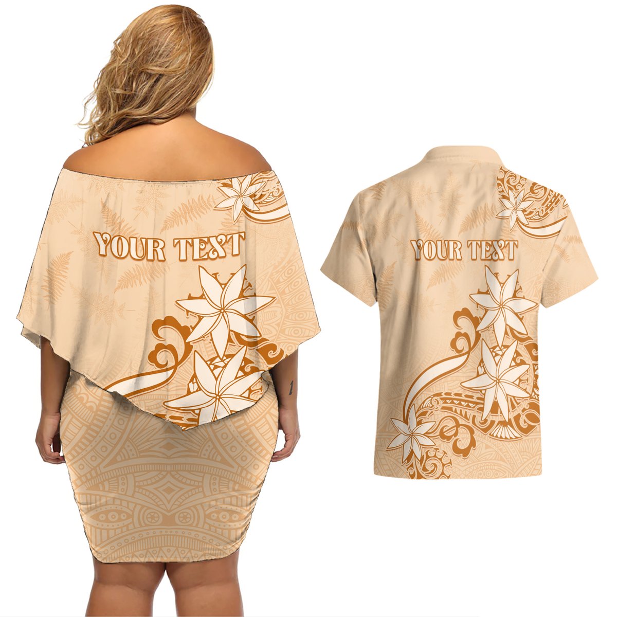 Personalised New Zealand Auckland Folk Festival Couples Matching Off Shoulder Short Dress and Hawaiian Shirt Vintage Style LT05 - Polynesian Pride