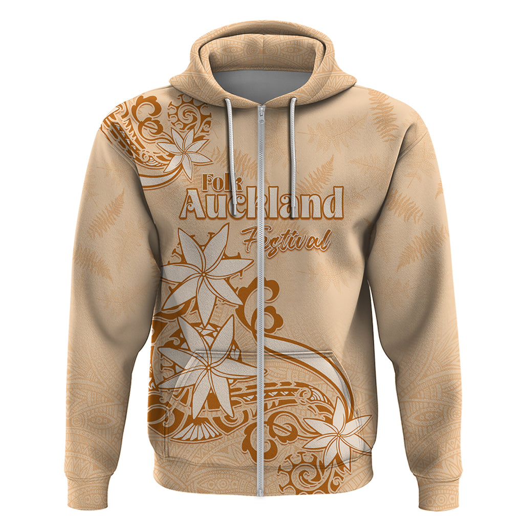Personalised New Zealand Auckland Folk Festival Hoodie Vintage Style LT05 Zip Hoodie Brown - Polynesian Pride