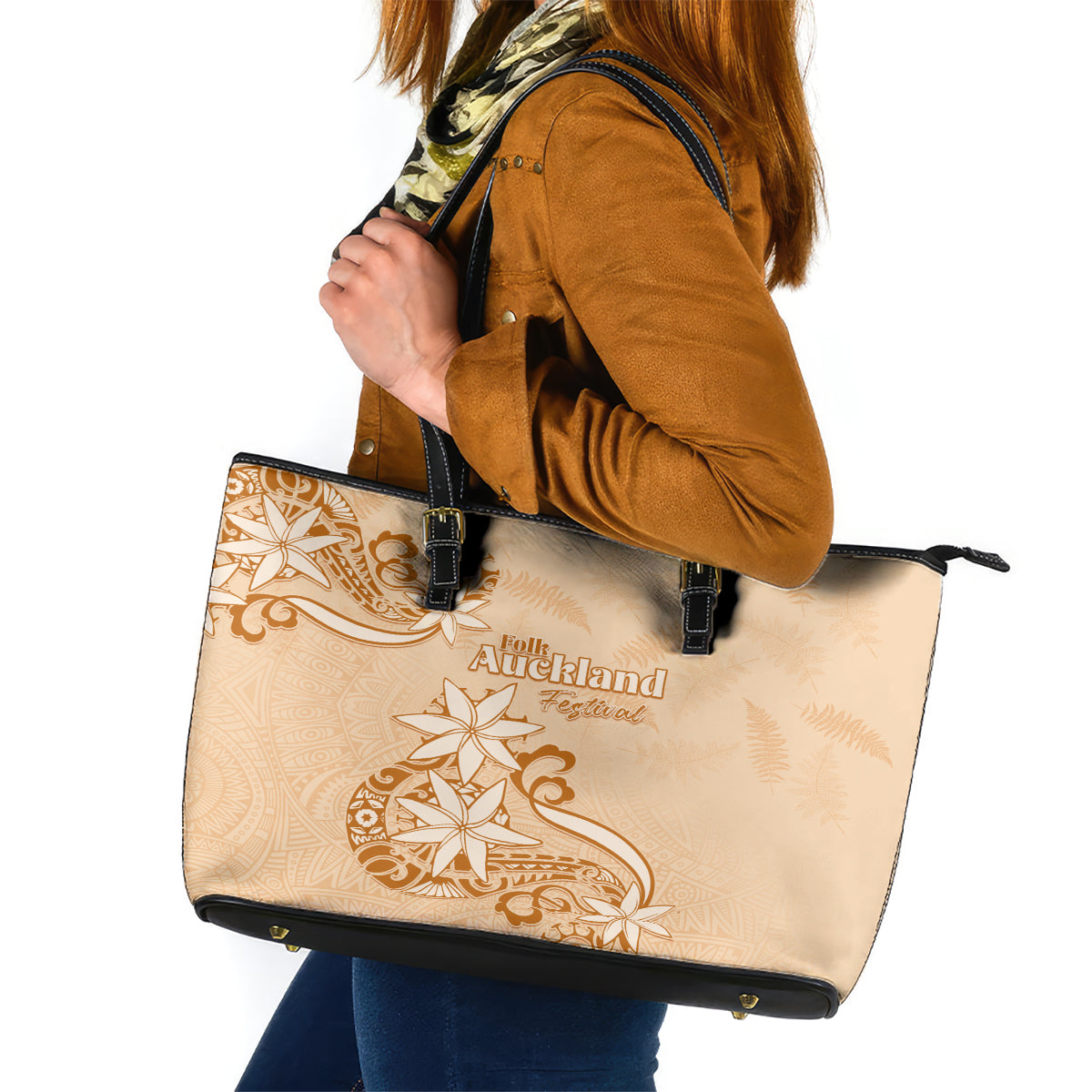 New Zealand Auckland Folk Festival Leather Tote Bag Vintage Style LT05 Brown - Polynesian Pride