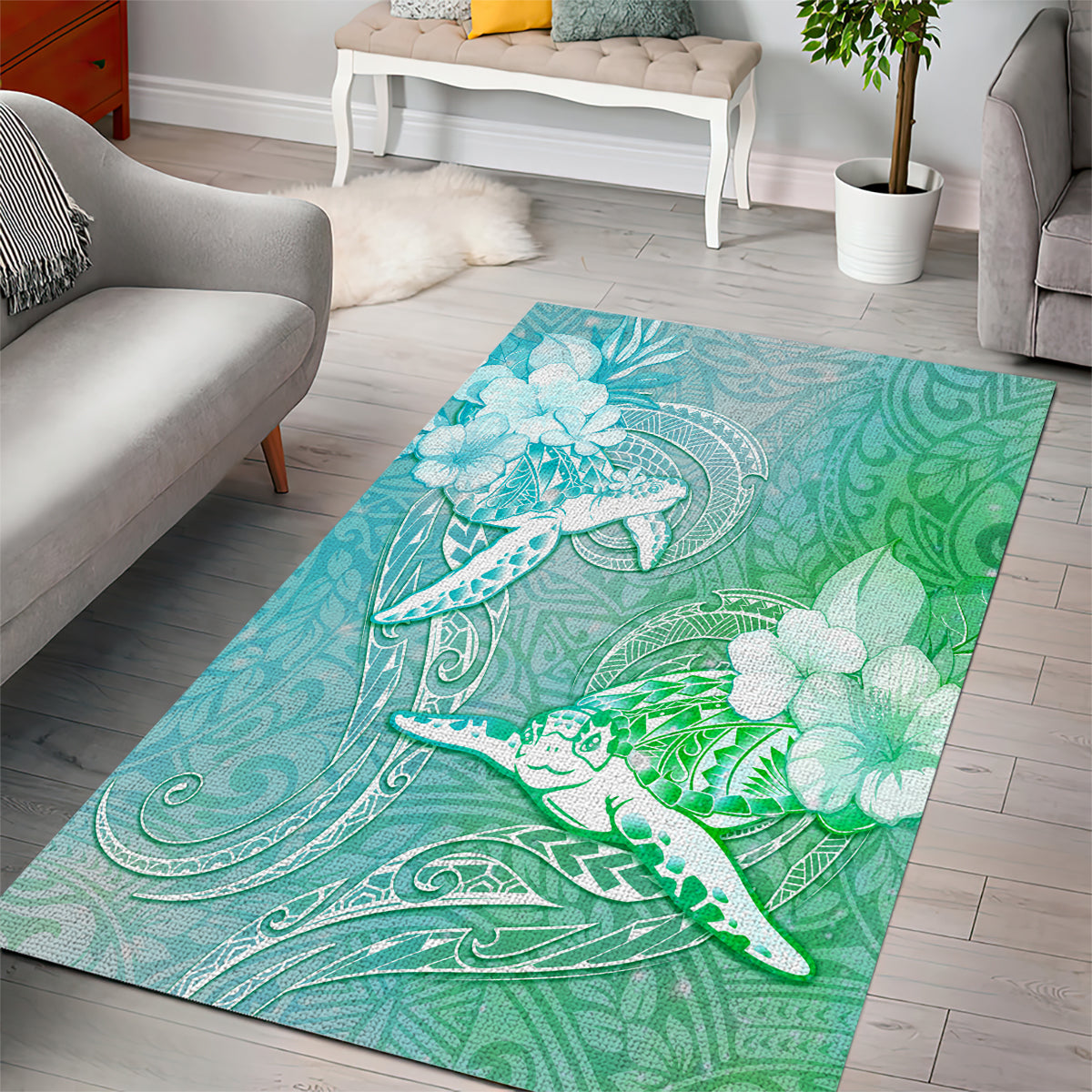 Couple Sea Turtle One Love One Heart Area Rug LT05 - Polynesian Pride