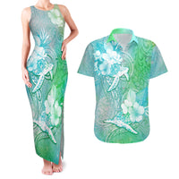 Couple Sea Turtle One Love One Heart Couples Matching Tank Maxi Dress and Hawaiian Shirt LT05 Aqua - Polynesian Pride