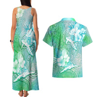 Couple Sea Turtle One Love One Heart Couples Matching Tank Maxi Dress and Hawaiian Shirt LT05 - Polynesian Pride