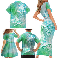 Couple Sea Turtle One Love One Heart Family Matching Short Sleeve Bodycon Dress and Hawaiian Shirt LT05 - Polynesian Pride