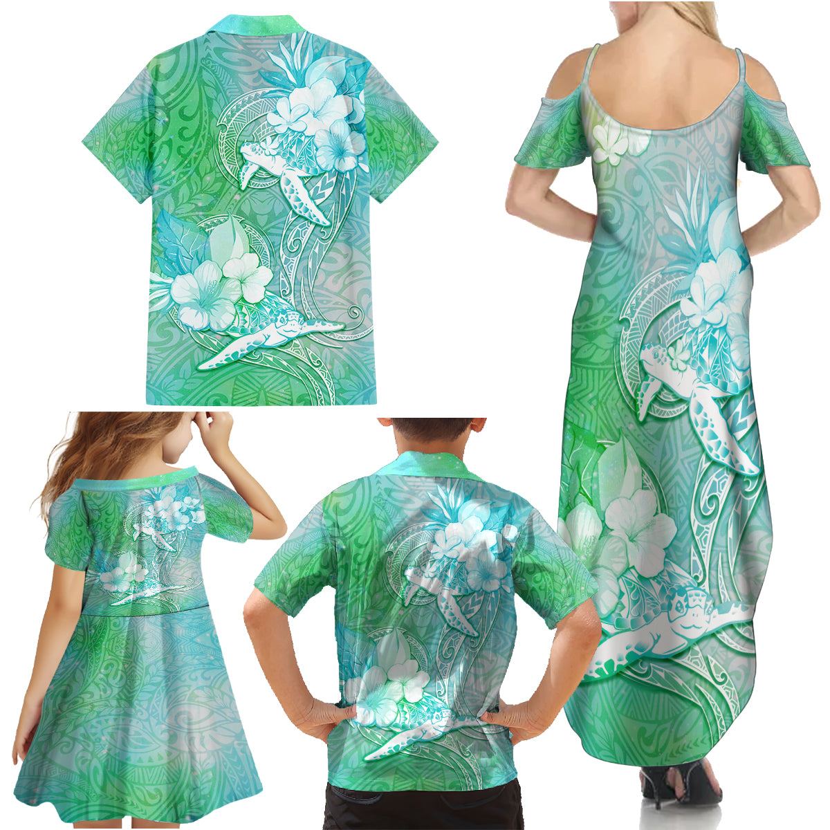 Couple Sea Turtle One Love One Heart Family Matching Summer Maxi Dress and Hawaiian Shirt LT05 - Polynesian Pride