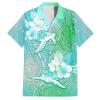 Couple Sea Turtle One Love One Heart Family Matching Summer Maxi Dress and Hawaiian Shirt LT05 Dad's Shirt - Short Sleeve Aqua - Polynesian Pride