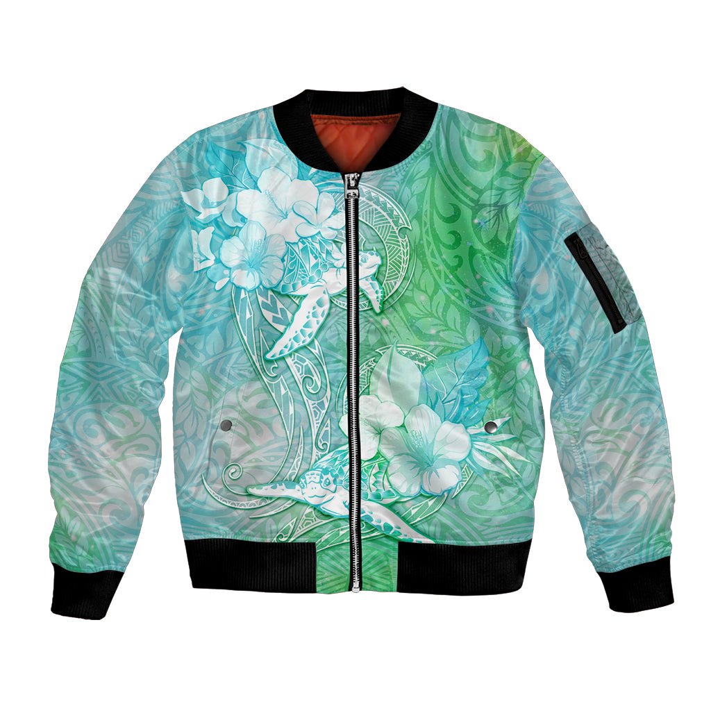Couple Sea Turtle One Love One Heart Sleeve Zip Bomber Jacket LT05 Unisex Aqua - Polynesian Pride