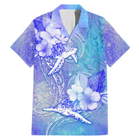 Couple Blue Sea Turtle Heart Love Family Matching Mermaid Dress and Hawaiian Shirt LT05 Dad's Shirt - Short Sleeve Blue - Polynesian Pride