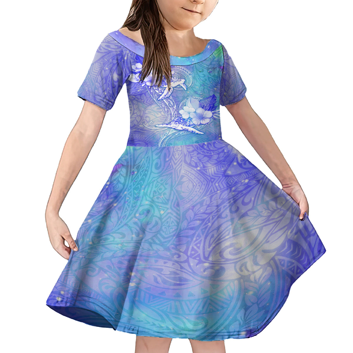 Couple Blue Sea Turtle Heart Love Kid Short Sleeve Dress LT05 KID Blue - Polynesian Pride