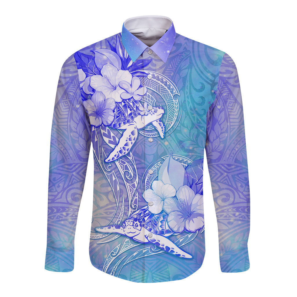 Couple Blue Sea Turtle Heart Love Long Sleeve Button Shirt LT05 Unisex Blue - Polynesian Pride