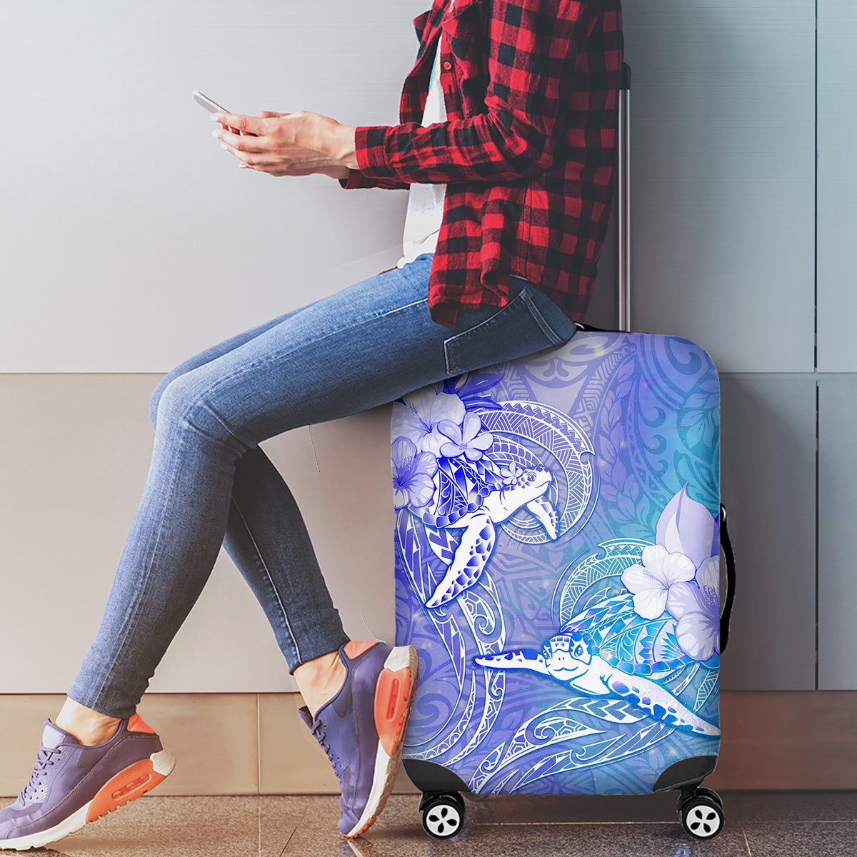 Couple Blue Sea Turtle Heart Love Luggage Cover LT05 - Polynesian Pride